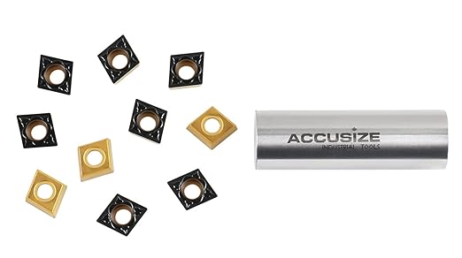 Accusize Industrial Tools Ccmt32.51-P3 Cvd Coated Carbide Inserts, 10 Pcs/Box, Black and Yellow, 2200-1014