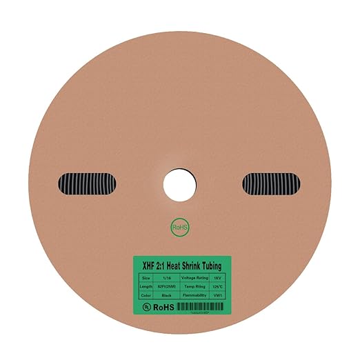 XHF UL Listed 55 FT 1/16" Heat Shrink Tubing Roll 2:1,Electrical Industrial Shrink Tube for Wire Insulation, RoHS Compliant Black