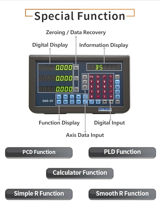 3Axis LED DRO Multi-Function RPM Digital Readout Display,10"x20"x40" (270mm x 520mm x 1020mm Travel Length 5um) Linear Magnetic Encoder for Milling Machine Tools