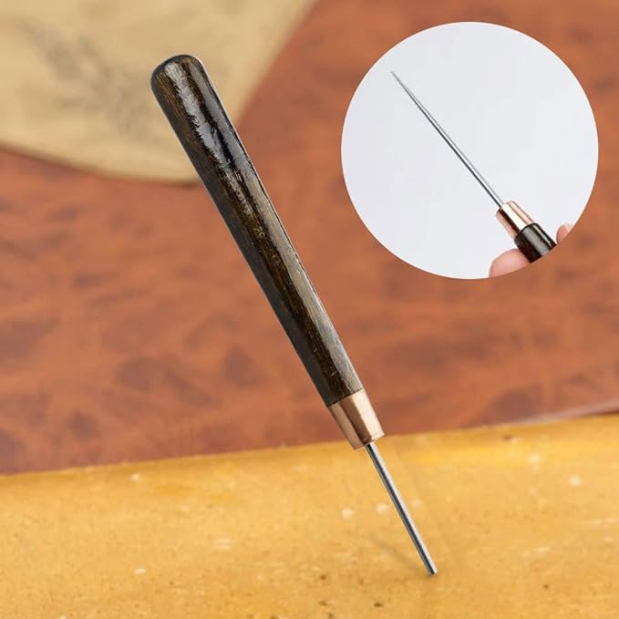 Wooden Handle Scratch Awl Tool, 2 PCS for Leather Hole Punch, Sewing and Leather Craft Repair