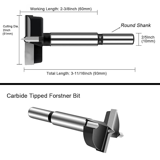 ASNOMY 2" Inch Carbide Forstner Drill Bit, Carbide Tipped Forstner Bit for Hard Wood, Wood Drilling Hole Saw Set Woodworking Hinge Cutter Tool Kits for Wood Plastic Plywood