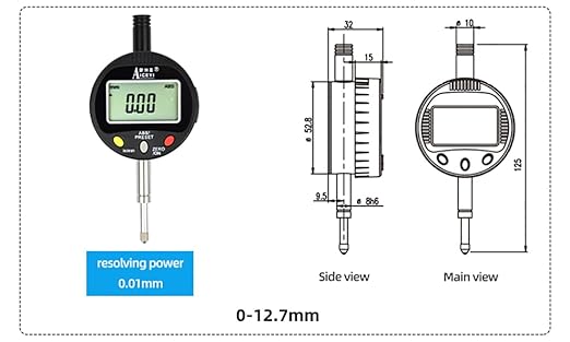 Digital dial Gauge, with a Range of 0-0.5in/12.7mm and a Digital Indicator Accuracy of 0.01mm/0.0005 "Metric and Imperial Measure Tool Electronic Dial Gauge