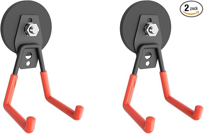 Magnetic Garage Hook, Heavy Duty Garage Storage Magnetic Hooks Steel Tool Hangers for Garage Wall Utility Magnet Hooks and Hangers Indoor & Outdoor Hanging Garden Tools (2 Pack)