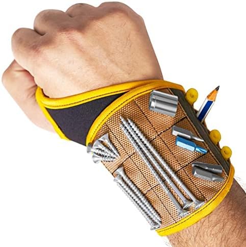 BINYATOOLS Magnetic Wristband -Coyote Brown- With Super Strong Magnets Holds Screws, Nails, Drill Bit Unique Wrist Support Design Cool Handy Gadget Gifts for Fathers, Boyfriends, Handyman, Electrician