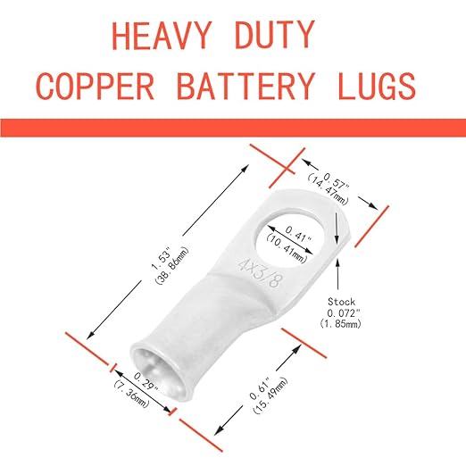 8Pcs 4 AWG 3/8" Stud and 8Pcs 4 AWG 5/16" Stud Heavy Duty Tinned Copper Wire Lugs with 16Pcs Heat Shrink Tubing Ring Terminals 4 Gauge Battery Cable Ends Bare Copper Eyelets