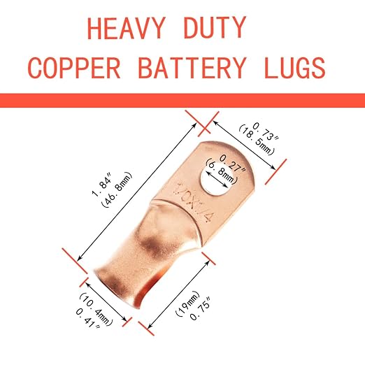 16Pcs 1/0 AWG 1/4" Stud Heavy Duty Copper Wire Lugs with 16Pcs Heat Shrink Tubing 1/0 Gauge Ring Terminals Battery Cable Ends Bare Copper Eyelets Tubular Ring Terminal for Car Boat Marine