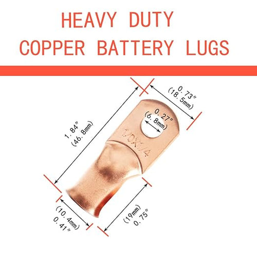 1/0 AWG 1/4" Stud (25 pcs.), Heavy Duty Battery Ring Terminal, 0 Gauge Connectors, 1/0 Copper Wire Lugs, Copper Ring Terminals, Battery Cable Ends, Battery Cable Lugs, Tubular Ring Terminal Connectors