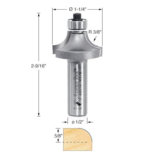 Amana Tool - 49514 Carbide Tipped Corner Round 3/8 Radius x 1-1/4 Dia x 5/8 x 1/2" Sha