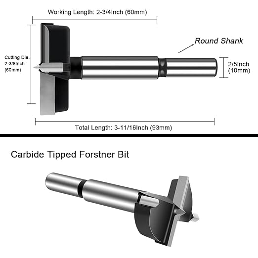 ASNOMY 2-3/8 Inch Forstner Drill Bit, Carbide Tipped Forstner Bit for hard Wood, Wood drilling Hole Saw Set Woodworking Hinge Cutter Tool Kits for Wood Plastic Plywood