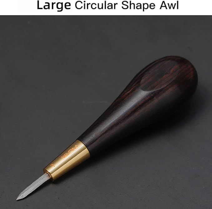 WUTA Shape Leather Craft Diamond Stitching Awl Ebony Blackwood Handle Sewing Awl Kits Handmade Sewing Tools DIY Stitcher Taper (Large 1pcs)