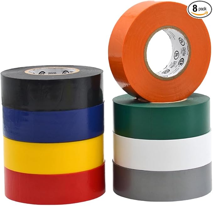 WOD ETC766 Professional Grade General Purpose Rainbow Electrical Tape UL/CSA Listed core. Vinyl Rubber Adhesive Electrical Tape: 1 inch X 66 ft - Use at No More Than 600V & 176F (Pack of 8)