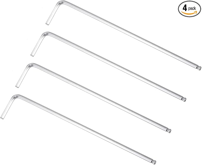TOP-VIGOR 4Pcs 1/8" Ball End Hex Key Wrench, L Shaped Long Arm Allen Wrench for Household DIY, Professional Machine Repairing, CR-V