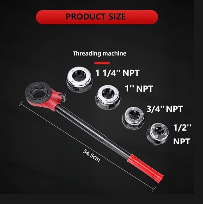 Pipe Threader kit, Manual Plumber Pipe Threading Set, Ratcheting Pipe Threading Tool Set with Storage Case (4 Dies-1/2" 3/4" 1" 1-1/4")
