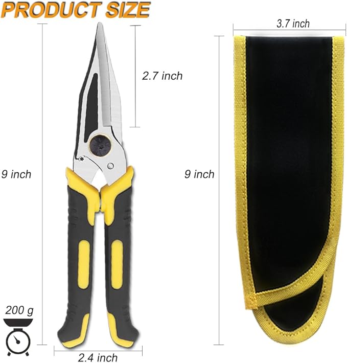 9-Inch Heavy Duty Scissors, Multifunction Shears for Cutting Cable Wires, Cardboard, Vinyl Siding, Straight Snips (Reinforce)