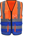 Orange Blue XSMALL High Visibility REFLECTIVE WORK Safety Vest with zipper Reflective Strips 7 Pockets