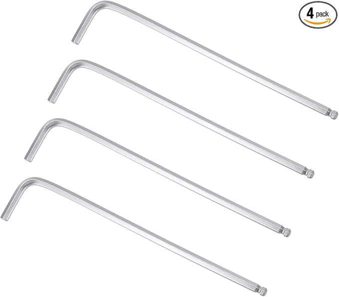 TOP-VIGOR 4Pcs 3/16" Ball End Hex Key Wrench, L Shaped Long Arm Allen Wrench for Household DIY, Professional Machine Repairing, CR-V