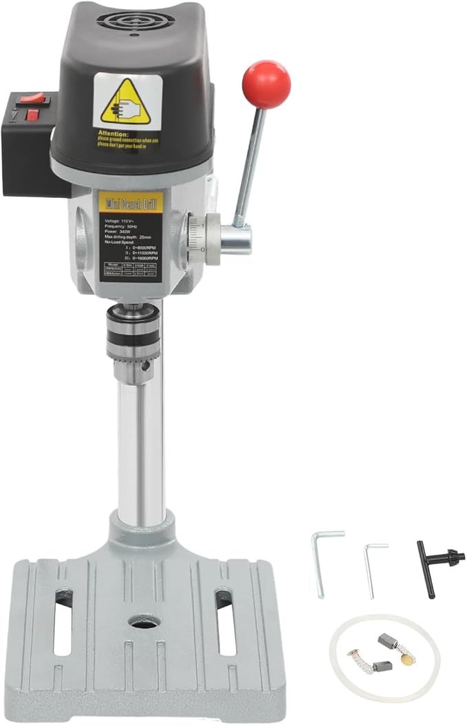 Mini Drill Press 3-Speed Electric Drill Press Bench 1-10mm Clamp Benchtop Drill Press Chuck 340W 110V Tabletop Drilling Machine for Metal Wooden Jewelry DIY and Crafts