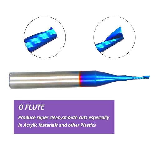 O Single Flute Upcut Spiral End Mill CNC Router Bit with NACO Coating for Acrylic Plastic Cutting with Mirror Finish (5, 1/16 D x 1/4 CH x 1/4 SHK x 2 L)