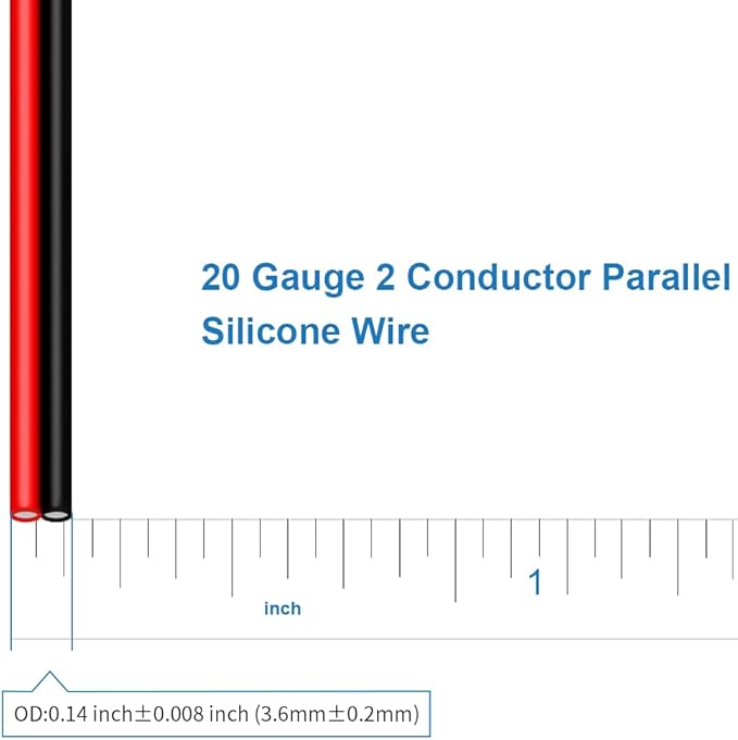 BNTECHGO 20 Gauge Flexible 2 Conductor Parallel Silicone Wire Spool Red Black High Resistant 200 deg C 600V for Single Color LED Strip Extension Cable Cord,Model,100ft Stranded Tinned Copper Wire