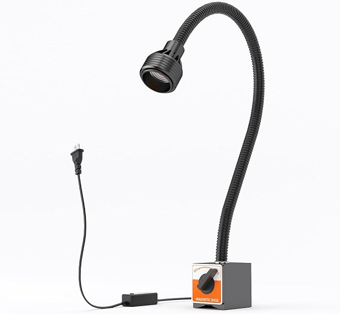 Magnetic Work Light,Three-ColorTemperature,1320Lumen 120v FlexibleGooseneck Work Light withAdjustable Focus and Magnetic Base for Lathe CNC MillingDrill Press SewingMachine Industrial Light
