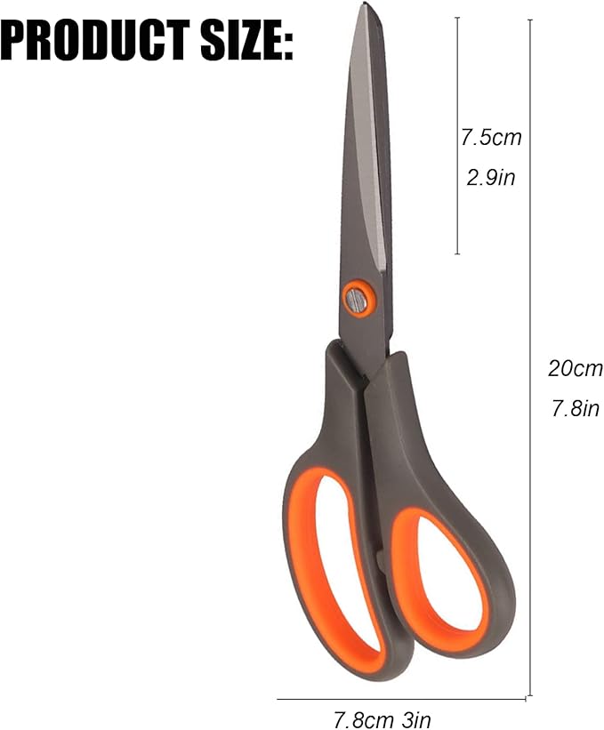 2 Pack 8" Titanium Non-Stick Scissors, All-Purpose Professional Stainless Steel Shears Comfort Soft Grip, Straight Office Craft Scissors for DIY School Home