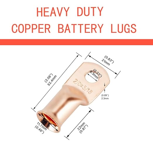 16Pcs 2/0 AWG 5/16" Stud Heavy Duty Copper Wire Lugs with 16Pcs Heat Shrink Tubing 2/0 Gauge Ring Terminals Battery Cable Ends Bare Copper Eyelets Tubular Ring Terminal for Car Boat Marine