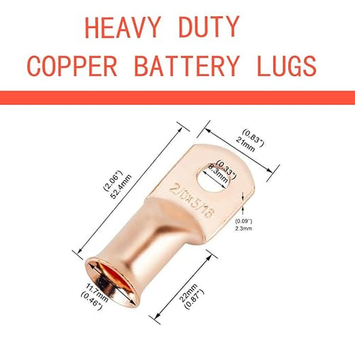 2/0 AWG 5/16" Stud (25 pcs.), Heavy Duty Battery Ring Terminal, 00 Gauge Connectors, 2/0 Copper Wire Lugs, Copper Ring Terminals, Battery Cable Ends, Tubular Ring Terminal Connectors