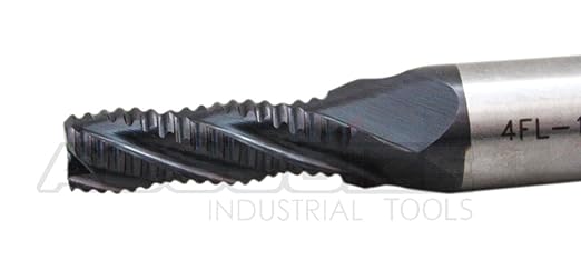 Accusize Industrial Tools 1/4 inch Fine Tooth M42 8% Cobalt Tialn Roughing End Mill, 3/8 in Shk Dia, 3/4 in Flute Length, 4 Flute, 1104-0014