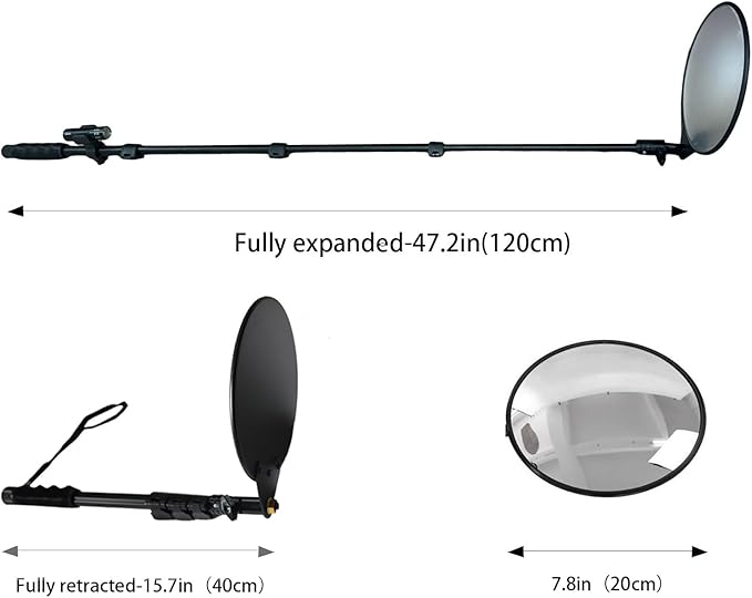 Under Vehicle Inspection Mirror, 8-Inch, LED Light, 180° Adjustable， Telescopic Handle – Security Mirror for Car, Workshop & DIY Use