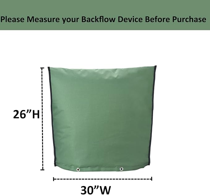 Outdoor Backflow Preventer Insulation Cover，Insulated Pouch for Winter Pipe Freeze Protection Sprinkler Valves in Snow or Sun Exposure, Waterproof Sprinkler Valve System Cover (30" W x 26" H,Green)