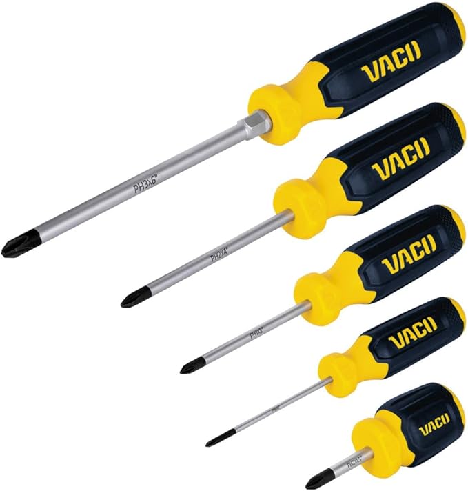 VACO VAC7122 12-Piece Screwdriver Set with Magnetizer, Phillips and Slotted Drivers, Laser-Etched Precision Blades and Comfort Handles