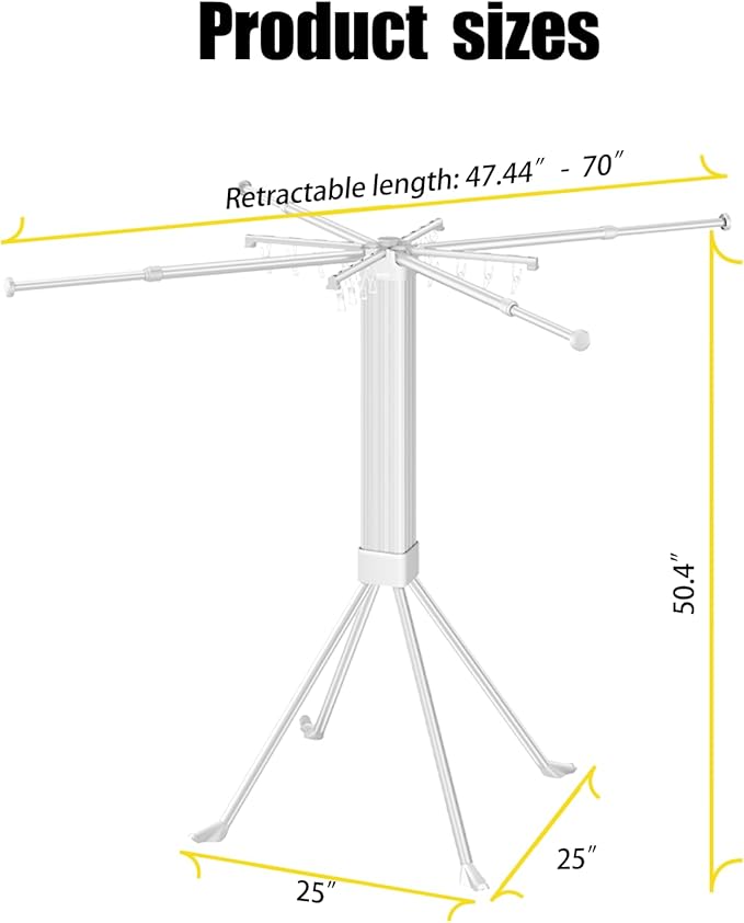 Laundry Drying Rack with 16 Clips Clothes Drying Rack Foldable Collapsible Clothing Rack Retractable Length Space-Saving for Laundry Room Camping Indoor Outdoor