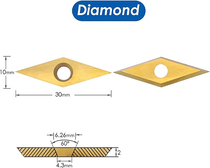 TASP Titanium Coated Carbide Cutter Inserts for Wood Turning Tools,10x30mm,Pack of 10,Diamond