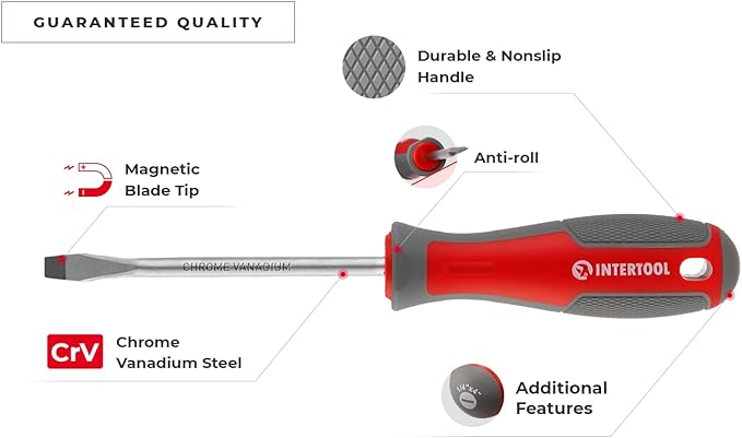INTERTOOL Screwdriver & Precision Driver Tool Set with Magnetic tips and Bits - Phillips, Flat Head, Torx, Hex - Cr-V Steel with Cushion Grip Handles VT08-3329