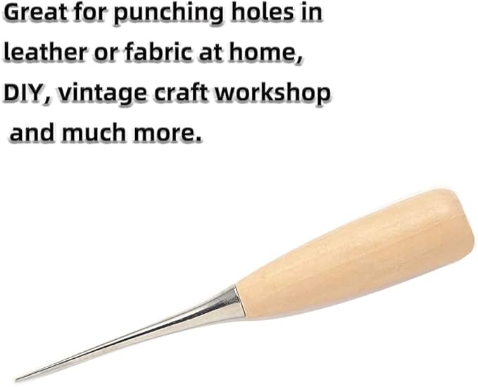 WUTA Leather Craft Awl Tools Leather Hole Punch Tool Sewing Punching Hole Maker Stitching Over Stitch Wood Handle 3 Packs