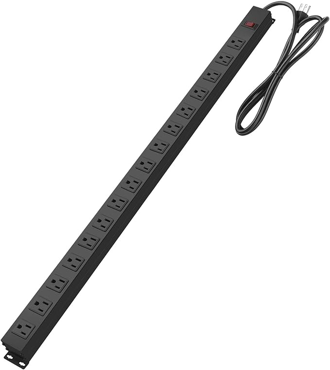 HHSOET 16-Outlet Metal Wall Mount Power Strip, 15 ft 14AWG Power Cord, 15A 125V 1875W, Black