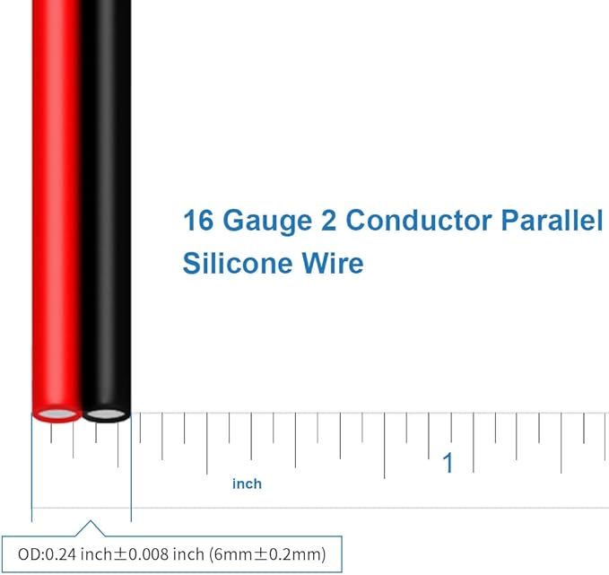 BNTECHGO 16 Gauge Flexible 2 Conductor Parallel Silicone Wire Spool Red Black High Resistant 200 deg C 600V for Single Color LED Strip Extension Cable Cord,Model,25ft Stranded Tinned Copper Wire