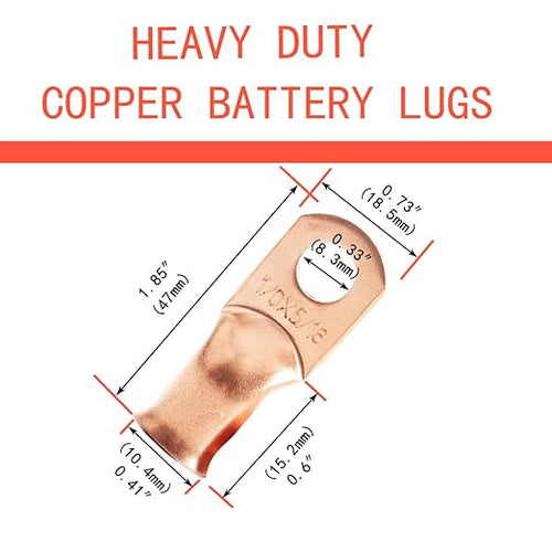 1/0 AWG 5/16" Stud (10 pcs.), Heavy Duty Battery Ring Terminal, 0 Gauge Connectors, Copper Wire Lugs, Copper Ring Terminals, Battery Cable Ends, Bare Copper Eyelets, Tubular Ring Terminal Connectors