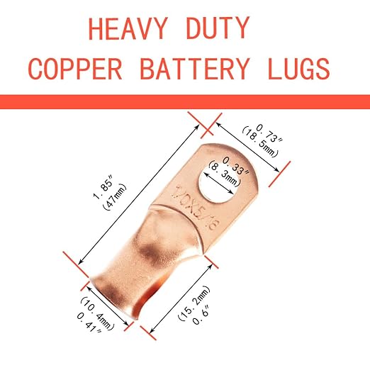 25Pcs 1/0 AWG 5/16" Stud Tinned Copper Ring Terminals Battery Cable Ends Wire Lugs 1/0 Gauge Battery Cable Lugs Heavy Duty Cable Lugs Bare Copper Eyelets Tubular Ring Terminal Connectors