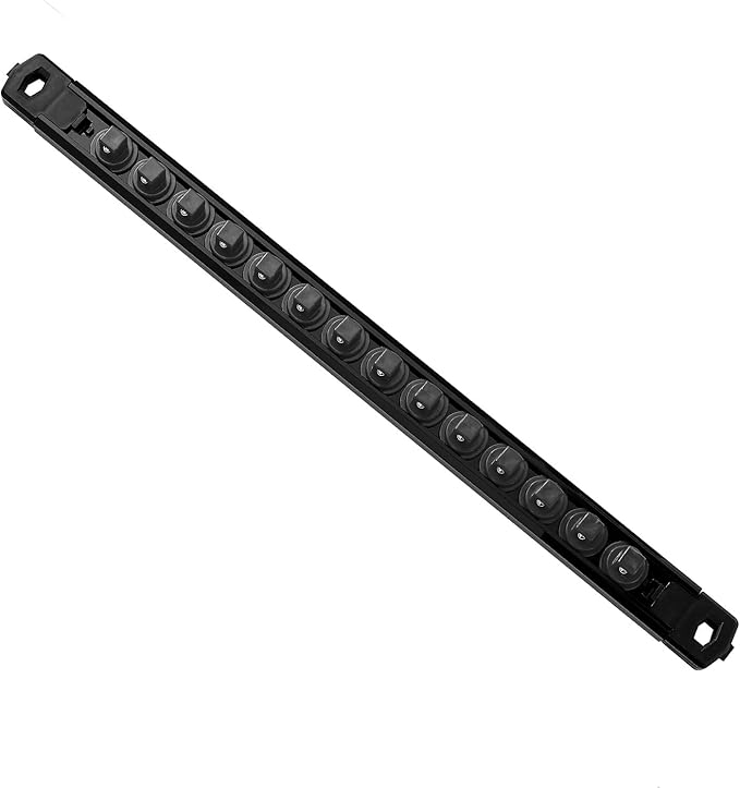 Magnetic Socket Organizer, 1-Piece Heavty Duty ABS Socket Holder, Socket Rail for Tool Box, Premium Quality 360° Swivel Socket Rack with 14 Clips for 3/8-Inch(Black)