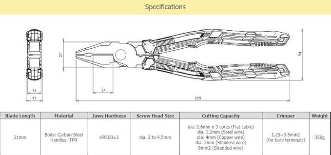 VAMPLIERS 9" Side Cutting Linemans Pliers with Crimper. Made in Japan. Heavy Duty High Leverage Design Screw Extractor Jaws