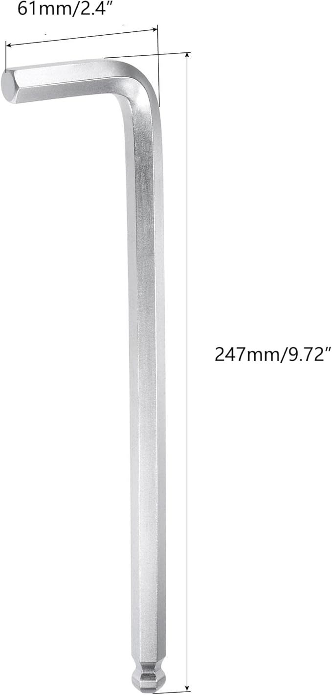 TOP-VIGOR 1Pc 12mm Ball End Hex Key Wrench, L Shaped Long Arm Allen Wrench for Household DIY, Professional Machine Repairing, CR-V