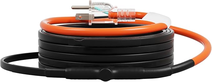 VEVOR Self-Regulating Pipe Heating Cable, 15FT 5W/FT Heat Tape for Pipes Freeze Protection, Water Pipe Heat Cable with Built-in Thermostat Protects PVC Hose, Metal and Plastic Pipe from Freezing