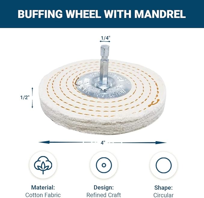 Benchmark Abrasives 4" Cotton Spiral Buffing Polishing Wheel for Bench Grinder with 1/4" Mandrel, for Polishing Finishing Smoothing on Aluminum, Stainless Steel (Cotton Spiral)