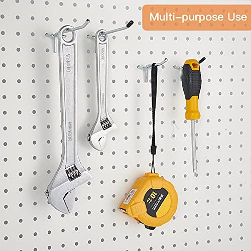 L Shape Pegboard Hooks, 4 Inch 50-Pack, Sturdy Galvanized Metal, Suitable for 1/4 and 1/8 Inch, Rubber Tipped, For Garage, Office, Kitchen, Store (Silver)