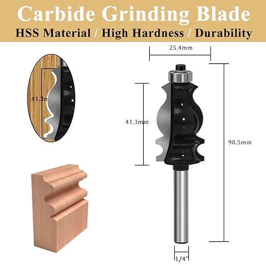 TAIWAIN Router Bit Set 1/4 Inch Shank 5PCS, Architectural Picture Frame Wood Milling Cutter,Rail &Stile Woodworking Miter Carbide CNC Cutting Tool for Cabinet Drawer Door Surfacing(T-BIT)