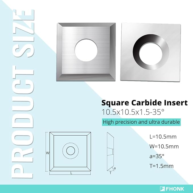 10.5mm Square Straight Carbide Cutters, for Woodturning Replacement Cutter Knives, Fits Spiral, Helical Planer Cutter, Wood Lathe Turning Tool, 10-Piece (10.5x10.5x1.5-35°)