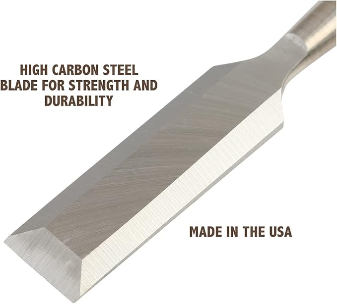 Buck Brothers 120108BC 1-1/2" Wood Chisel Made in USA, For Paring and Finishing Cuts in Carpentry and Woodworking, Tempered Tool Steel Blade, Mallet-Safe Handle