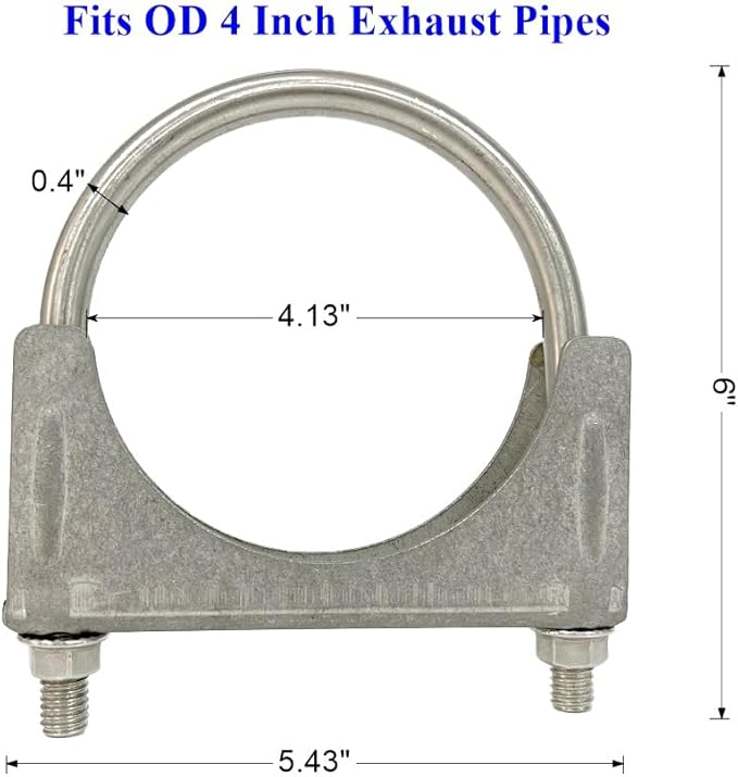 Universal 4 Inch Exhaust Clamp, Heavy Duty Stainless 4" U-Bolt Clamp