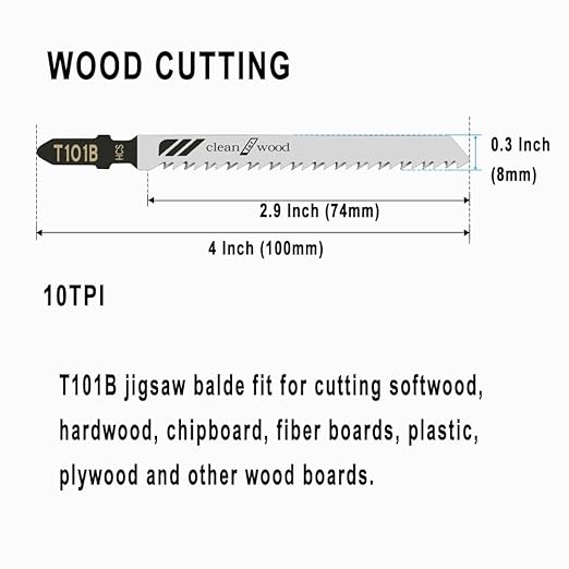 25Pack T101B T-Shank Jigsaw Blades - 4 Inch 10 TPI Contractor Jig Saw Blades Set Made with High Speed Carbon Steel Precise Clean Straight Cutting Wood Boards Plastic PVC
